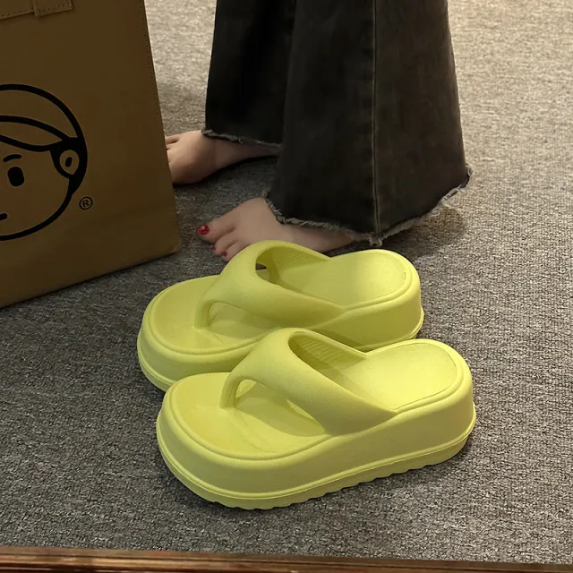 Thick Soled Sloping Heel Slippers For Women's Summer Outerwear Yellow - Shop at LoveMi