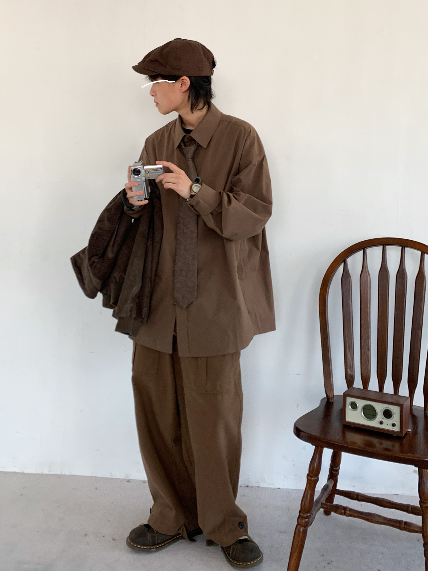 Japanese Style Vintage Long Sleeve Shirt Solid Color Same Style For Men And Women