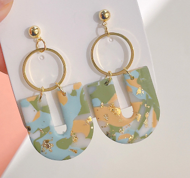 Women's Fashion Geometric Camouflage Soft Ceramic Earrings