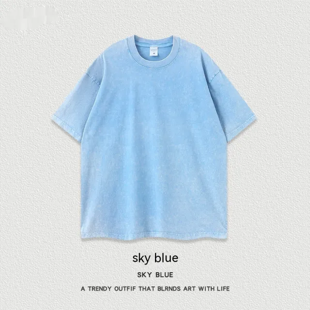 Women's American style Distressed Linen Cotton Short Sleeve Sky Blue - Shop at LoveMi