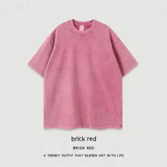 Women's American-style Distressed Linen Cotton Short Sleeve - Brick Red - View 1
