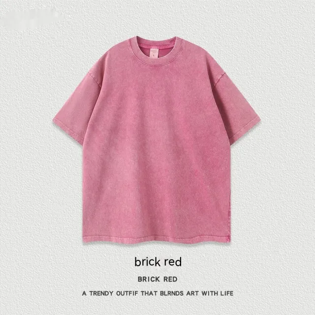 Women's American style Distressed Linen Cotton Short Sleeve Brick Red - Shop at LoveMi