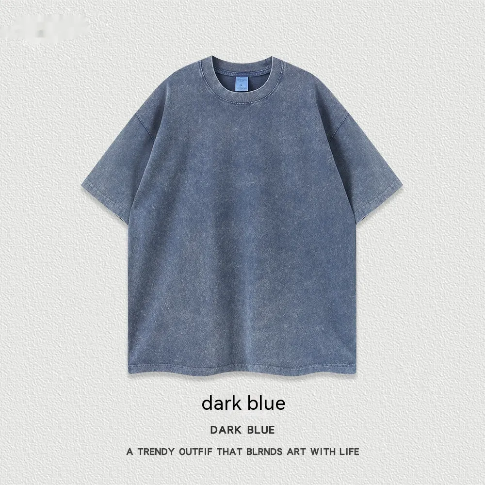 Women's American-style Distressed Linen Cotton Short Sleeve - Blue