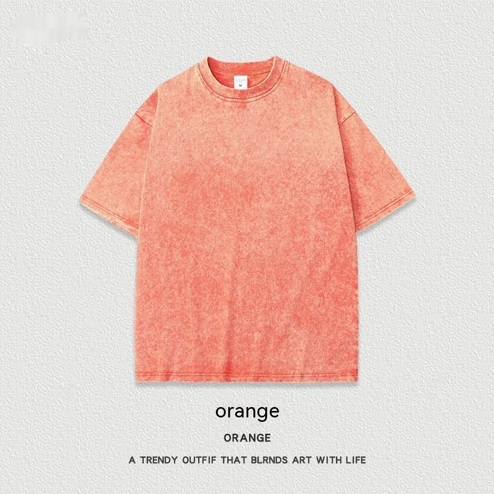 Women's American-style Distressed Linen Cotton Short Sleeve - Orange