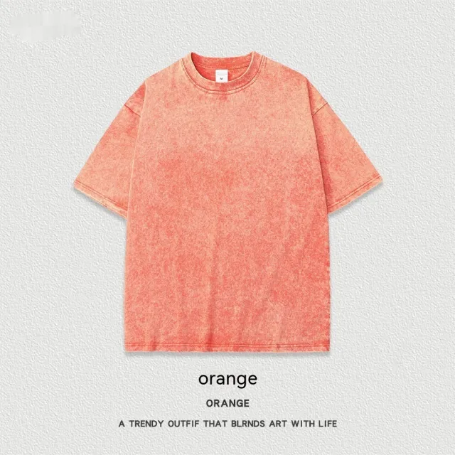 Women's American style Distressed Linen Cotton Short Sleeve Orange - Shop at LoveMi