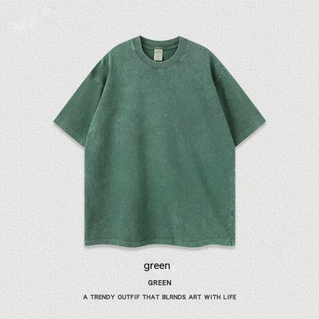 Women's American style Distressed Linen Cotton Short Sleeve Green - Shop at LoveMi