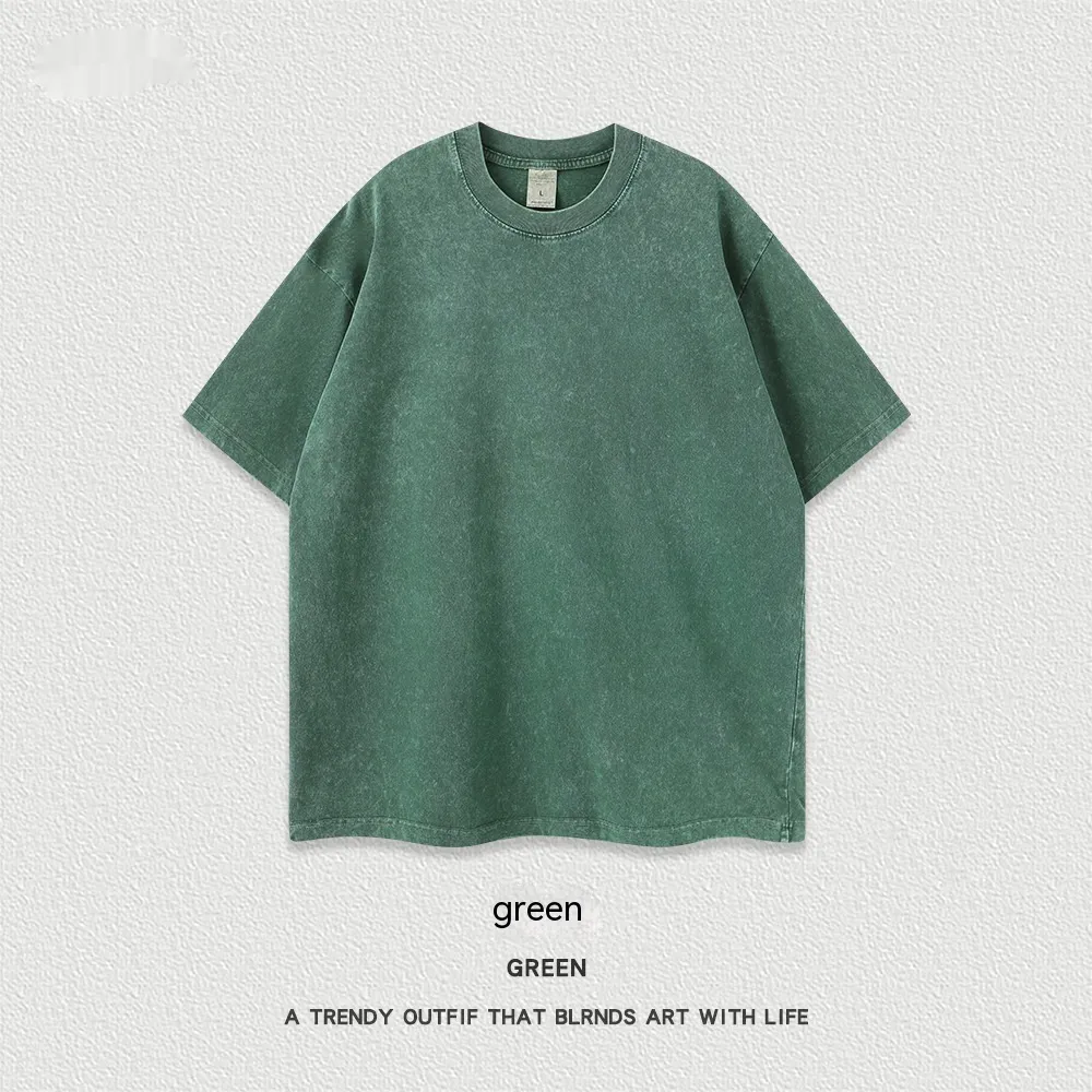 Women's American-style Distressed Linen Cotton Short Sleeve - Green