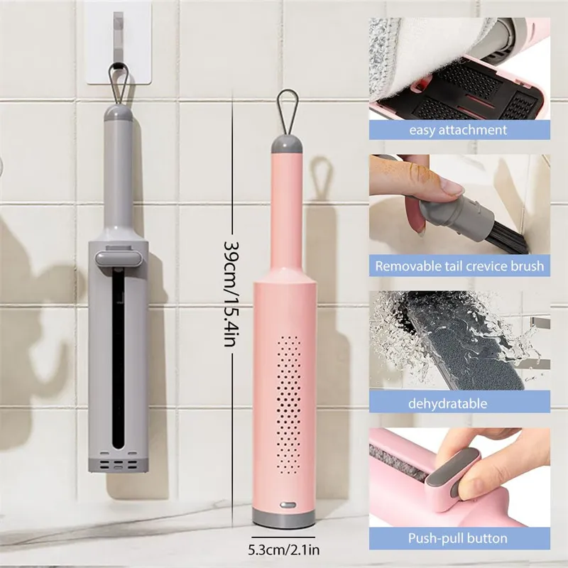 Rotatable Self-Squeeze Mini Mop With Crevice Brush Hand Wash-Free Flat Squeeze Mop With 2 Reusable Microfiber Pads, Microfiber Mop For Wet Dry Use Self Wringing Flat Mop For Floor Cleaning – image 6
