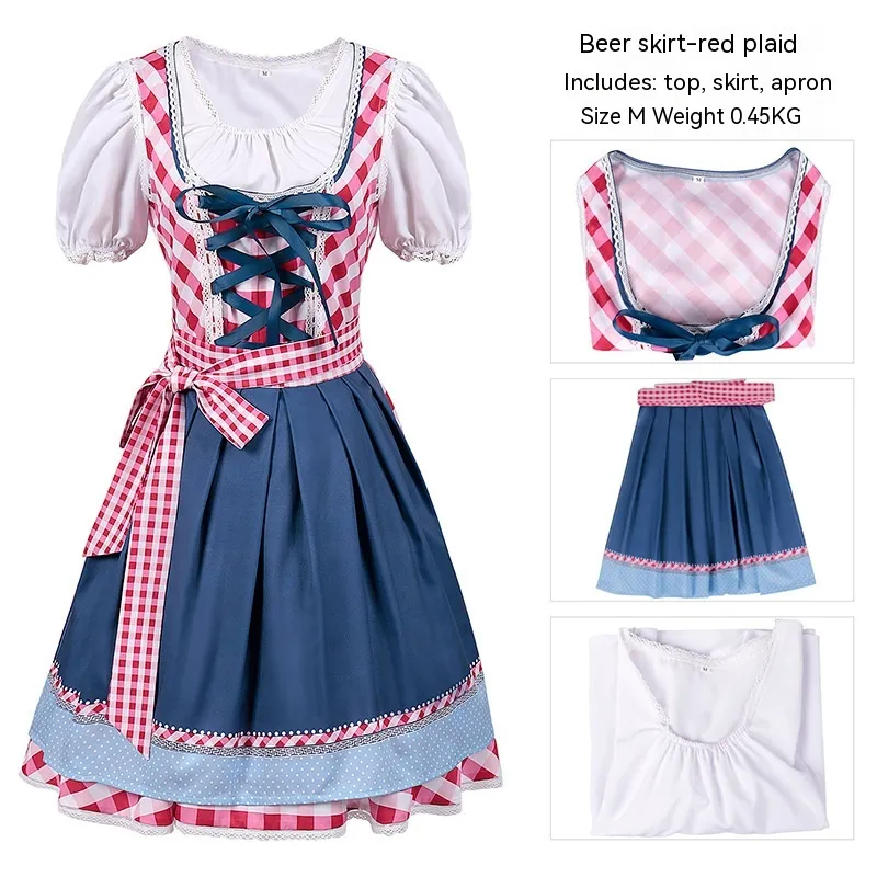 Suspender Suit Bavarian Women's Clothing - Beer Skirt Red Plaid