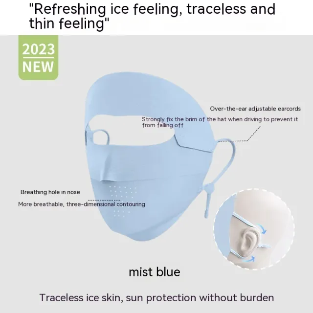 Facekini Full Face Sunscreen Mask Breathable Thin Ice Silk Mask Blue - Shop at LoveMi