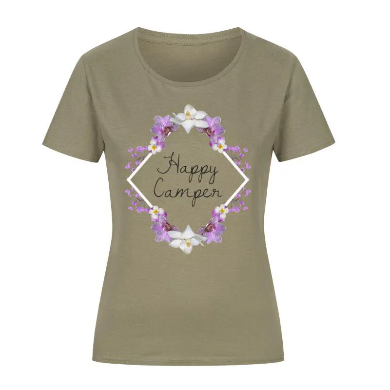 European And American Digital Printing Casual Round Neck Short Sleeves - Khaki