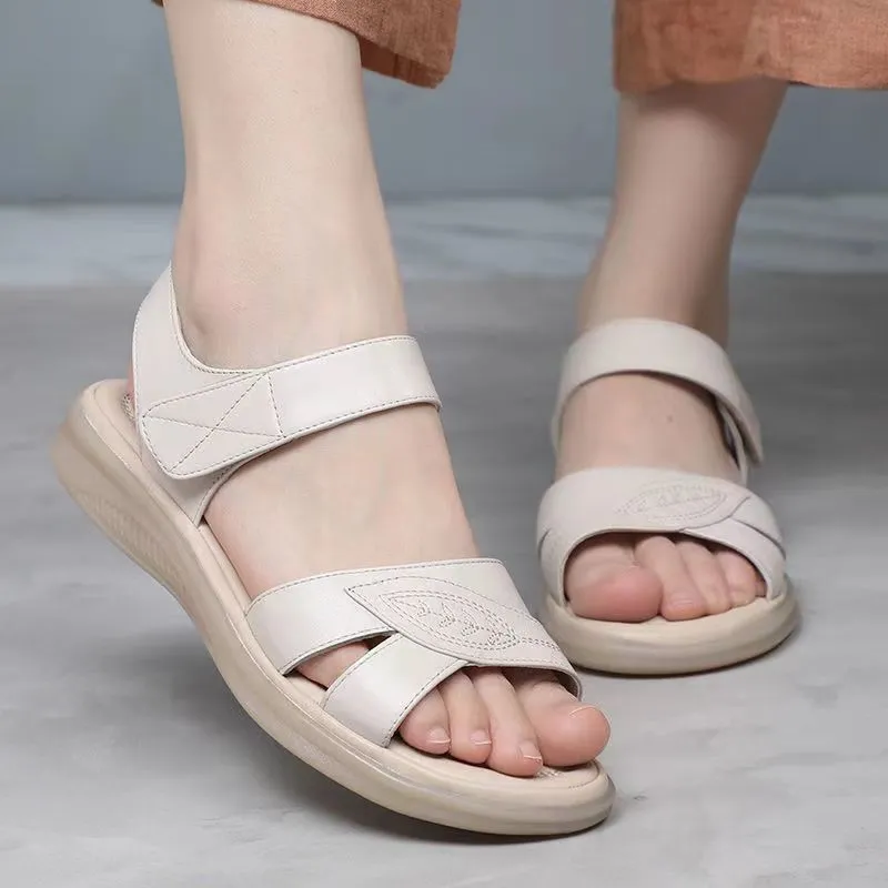 Cow Tendon Sole Anti Slip Flat Sole Sandals - White