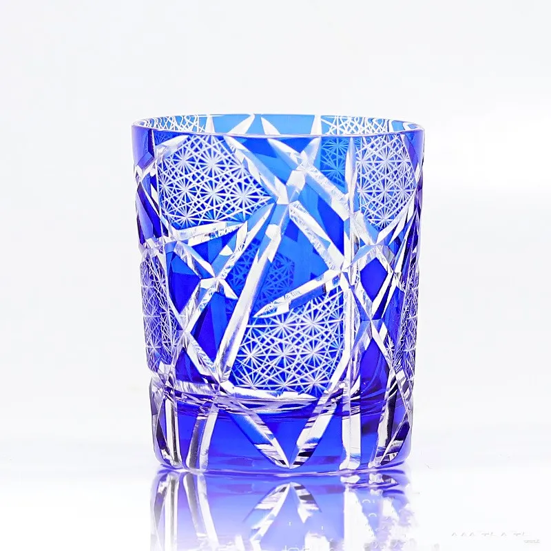 Carved Lead-free Crystal Glass Whisky Tumbler - Blue Lightning Pattern