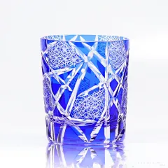 Carved Lead-free Crystal Glass Whisky Tumbler - Blue Lightning Pattern - View 1