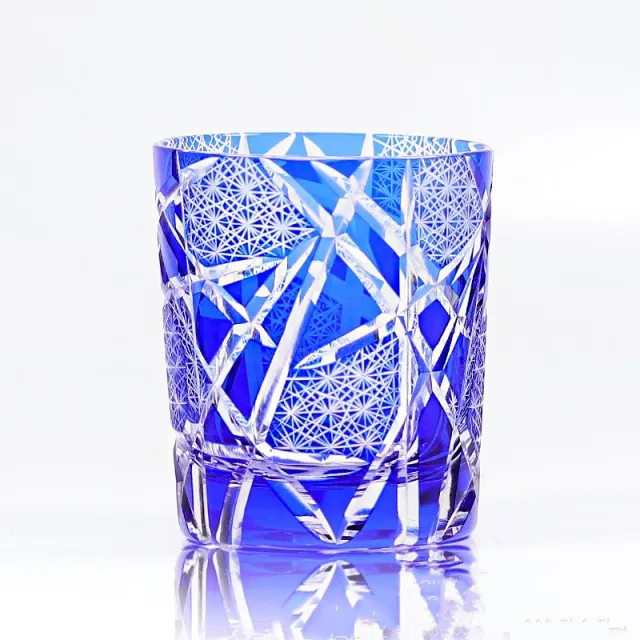 Carved Lead free Crystal Glass Whisky Tumbler Blue Lightning Pattern - Shop at LoveMi