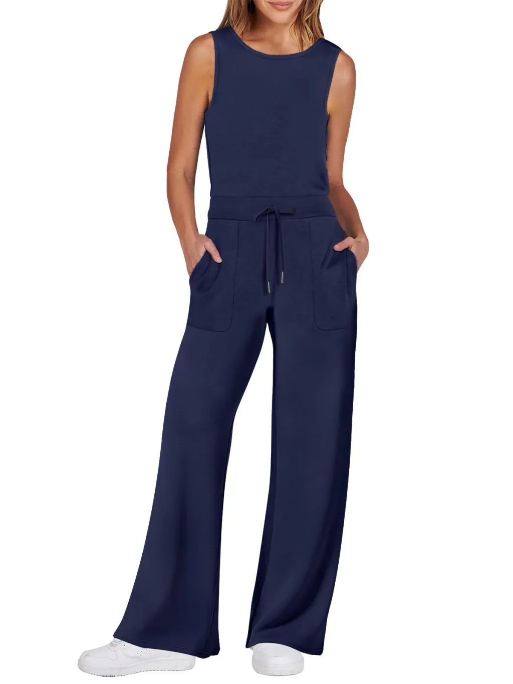Fashion Slimming Women's Wear Sleeveless Jumpsuit - Navy Blue