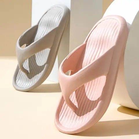 Solid Color Striped Texture Flip-Flops Slippers for Women Men
