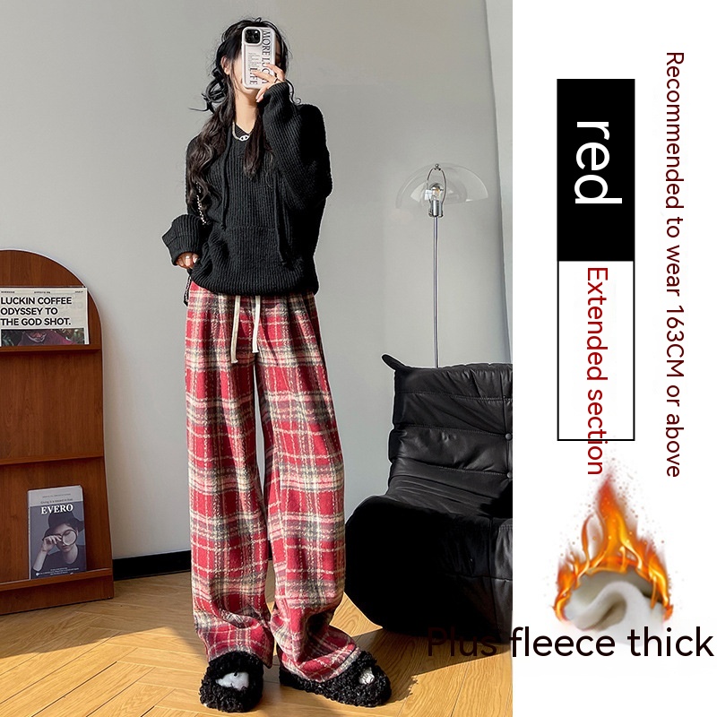 Retro Christmas Plaid Pants Women's High Waist Drooping Red - Shop at LoveMi