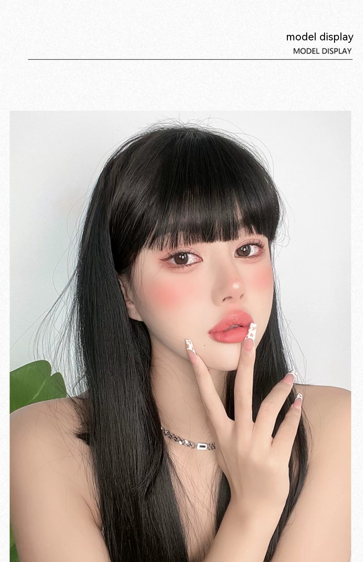 Natural Forehead Artificial Hair Straight Bangs Wig Set Seamless Invisible Wig Set