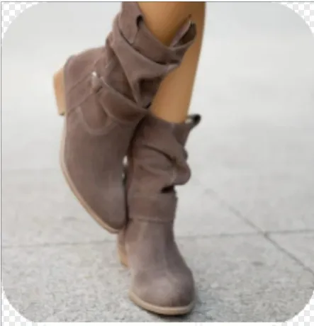 Ins Pointed Toe Mid-calf Boots Fashion Suede Zipper Western Boot Winter Shoes For Women - Grey
