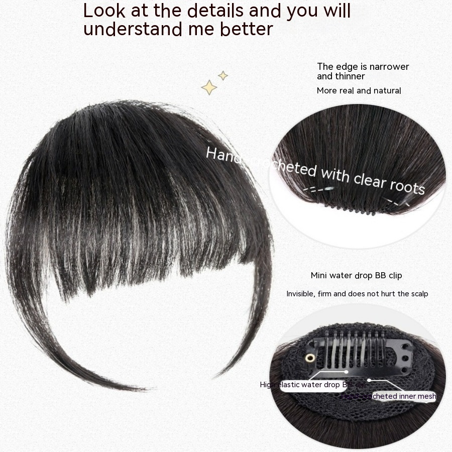 Natural Forehead Artificial Hair Straight Bangs Wig Set Seamless Invisible Wig Set