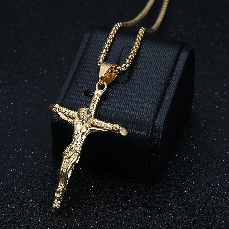 Jesus Cross Necklace For Men | Catholic Necklace | Gold Catholic Necklace - Picture 9 of 14