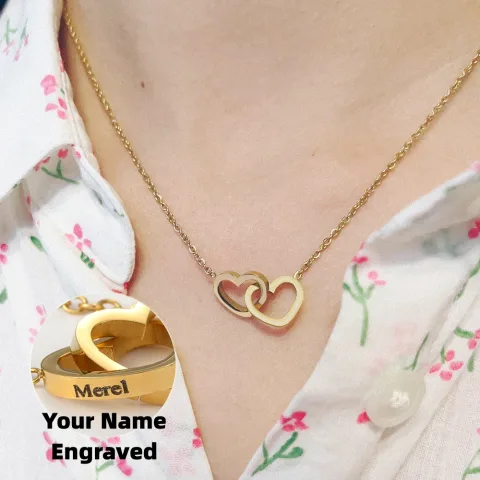 Custom Name Necklace Personalized Double Heart Forever with 2