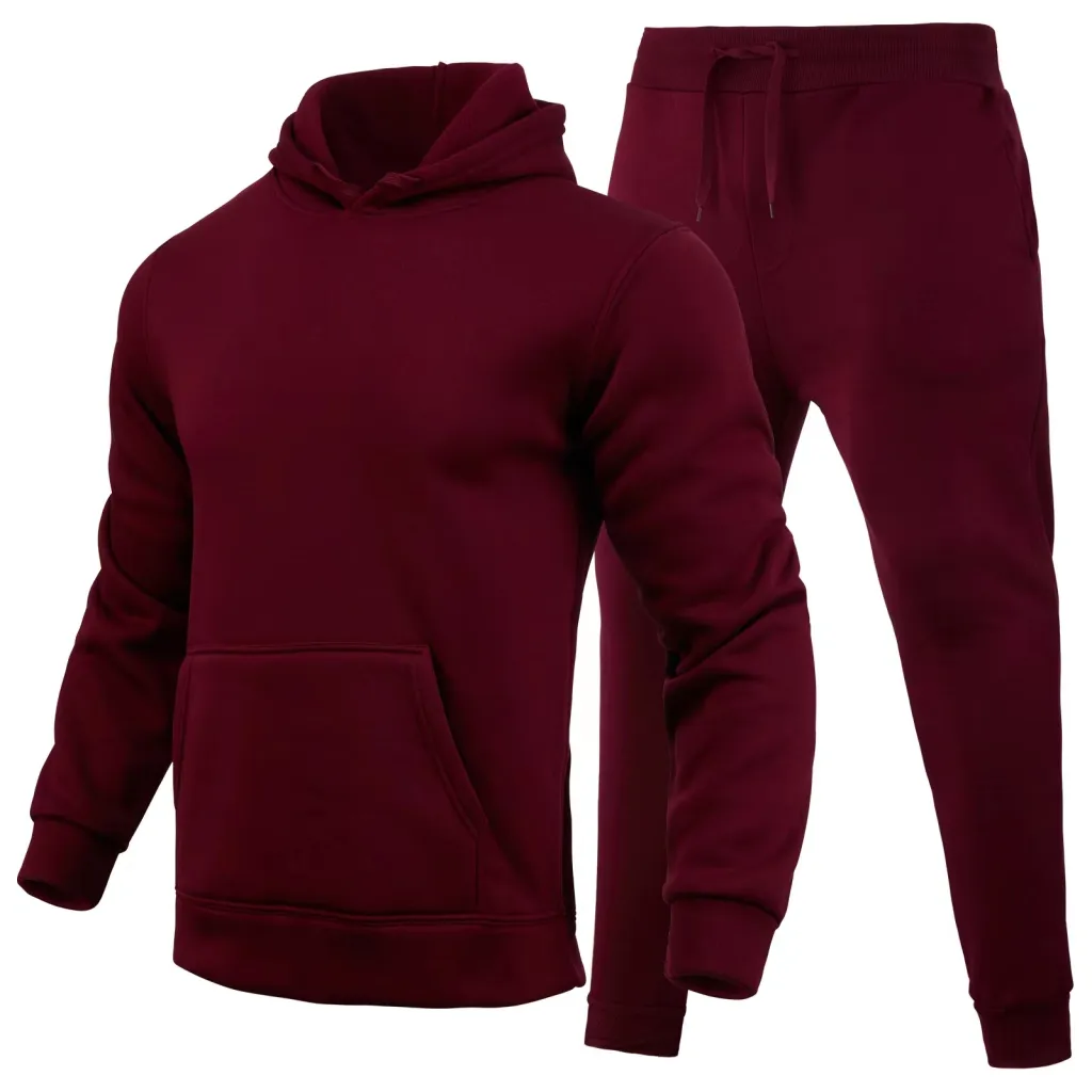 Women's Casual European Size Blank Solid Color Set - Wine Red