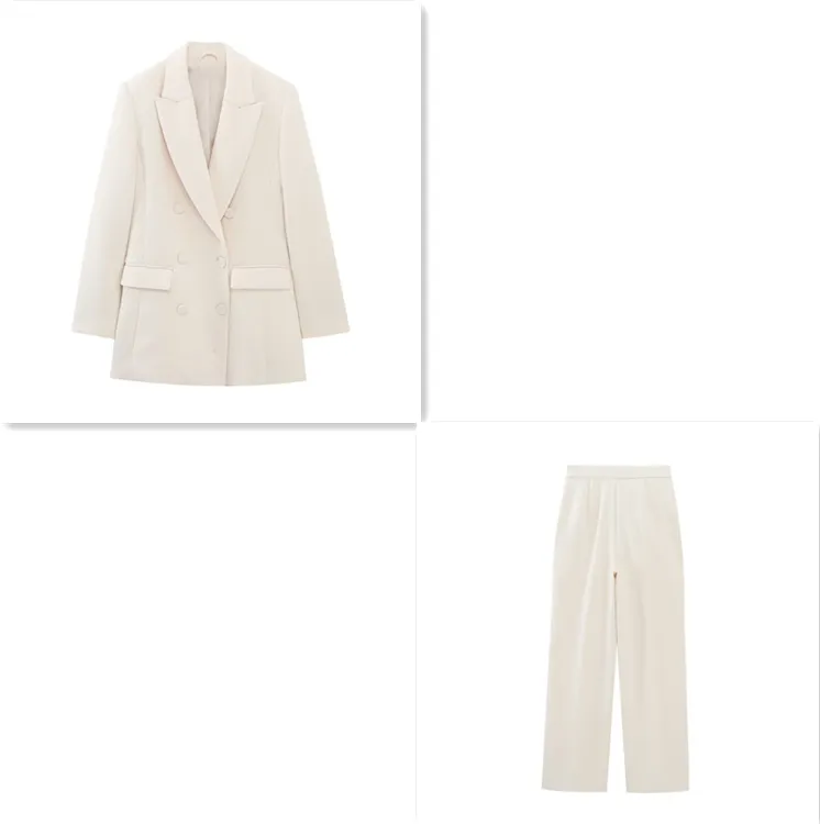 Women's Long Double-breasted Blazer - Coat Pants