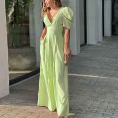 Fashion Elegant Plus Size Wide Legs Jumpsuit - Light Green - View 1
