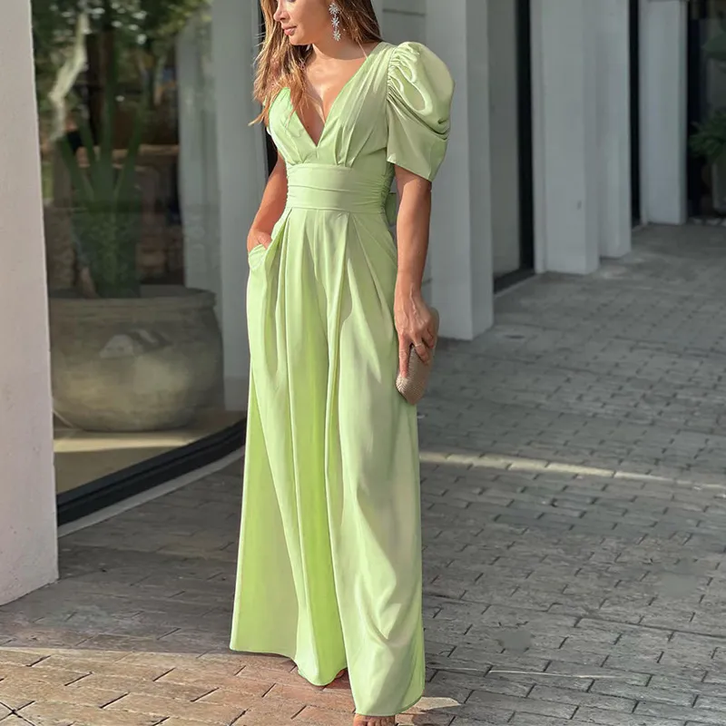 Fashion Elegant Plus Size Wide Legs Jumpsuit - Light Green