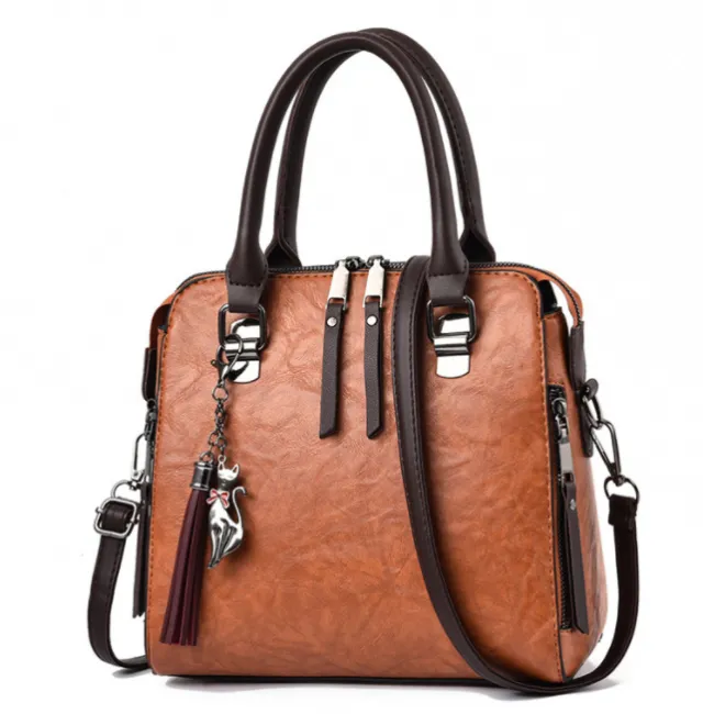 Vintage Handbag Women PU Leather Tassel Top handle Bag Fashion Lady Tote Luxury Large Capacity Shoulder Bag Yellow - Shop at LoveMi