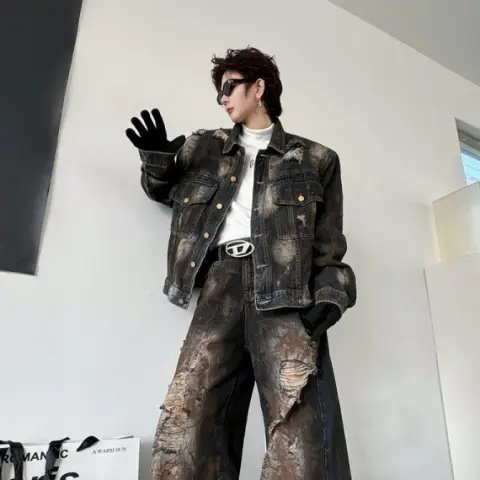 Painting Do the Old Cowboy Jacket Ripped Denim Trousers