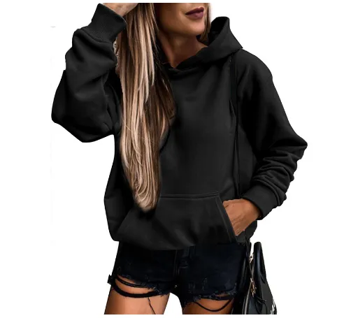 European and American long sleeved solid color pullover sweater Black - Shop at LoveMi
