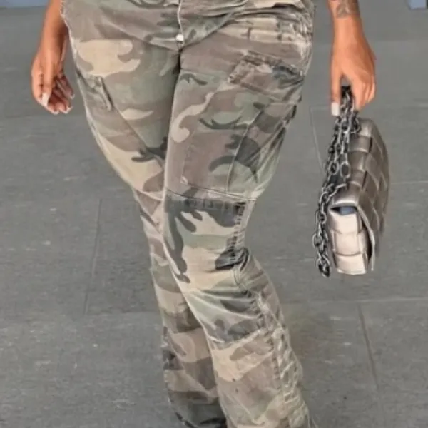 Women's Printing Wash Casual Working Pants Army Green - Shop at LoveMi