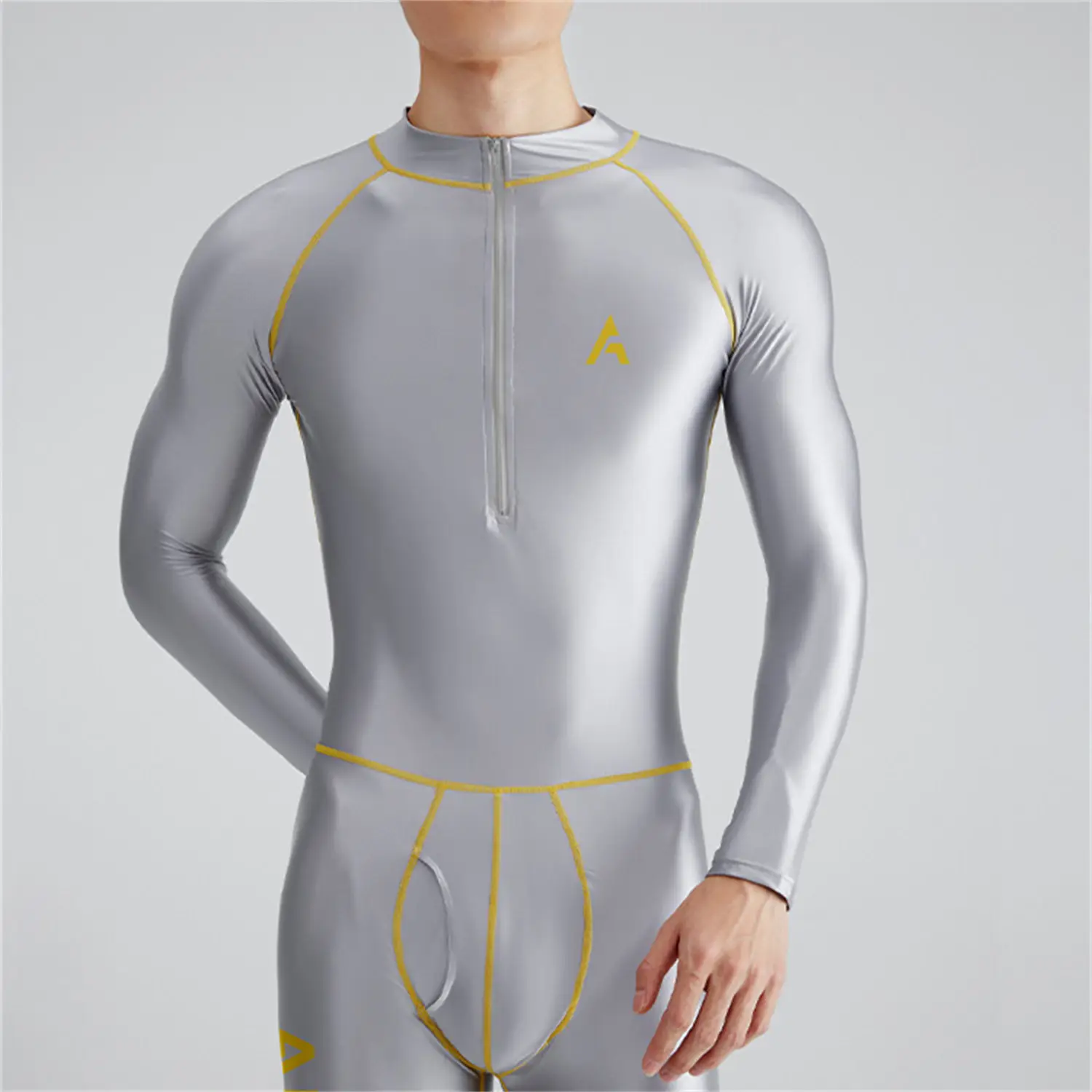Solid Color Front Zipper Long Sleeve Nine Minute Pants Versatile Jumpsuit