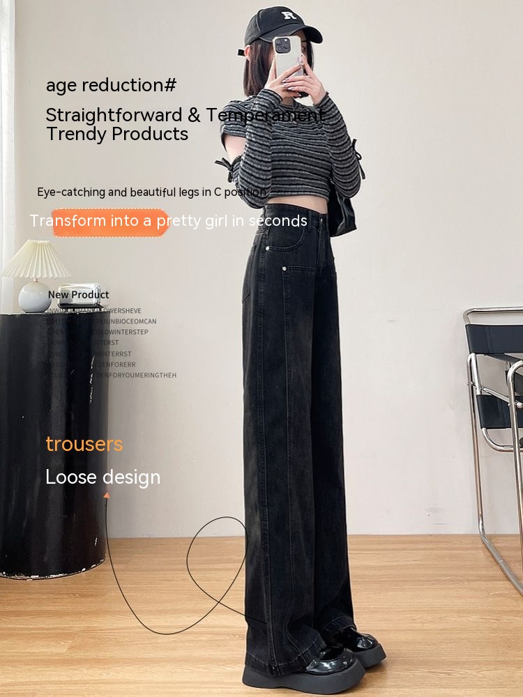 Women's Fashion Casual High Waist Slimming Loose Wide Leg Pants Gray - Shop at LoveMi