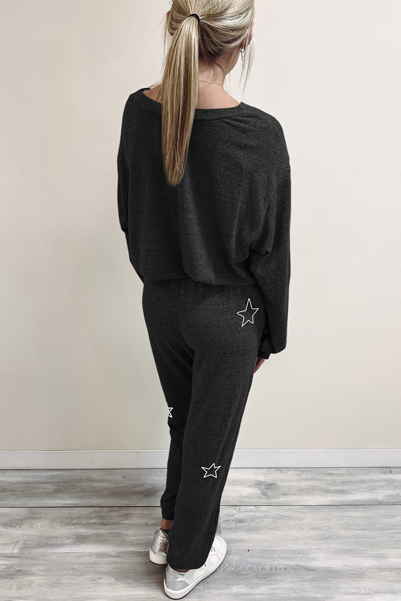 Round Neck Geometric Printed Homewear Two-piece Set