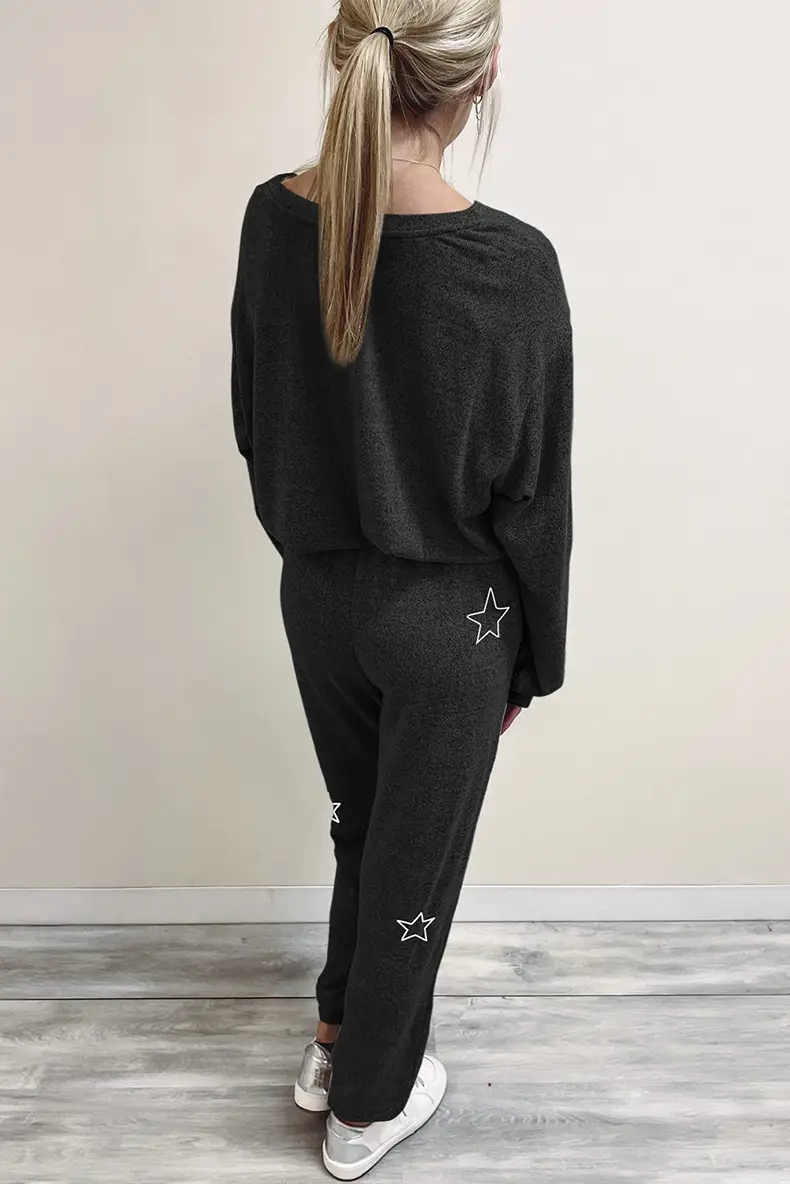 Round Neck Geometric Printed Homewear Two-piece Set