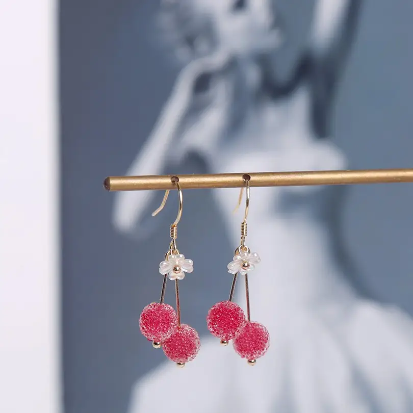 925 Sterling Silver Needle Cherry Earrings