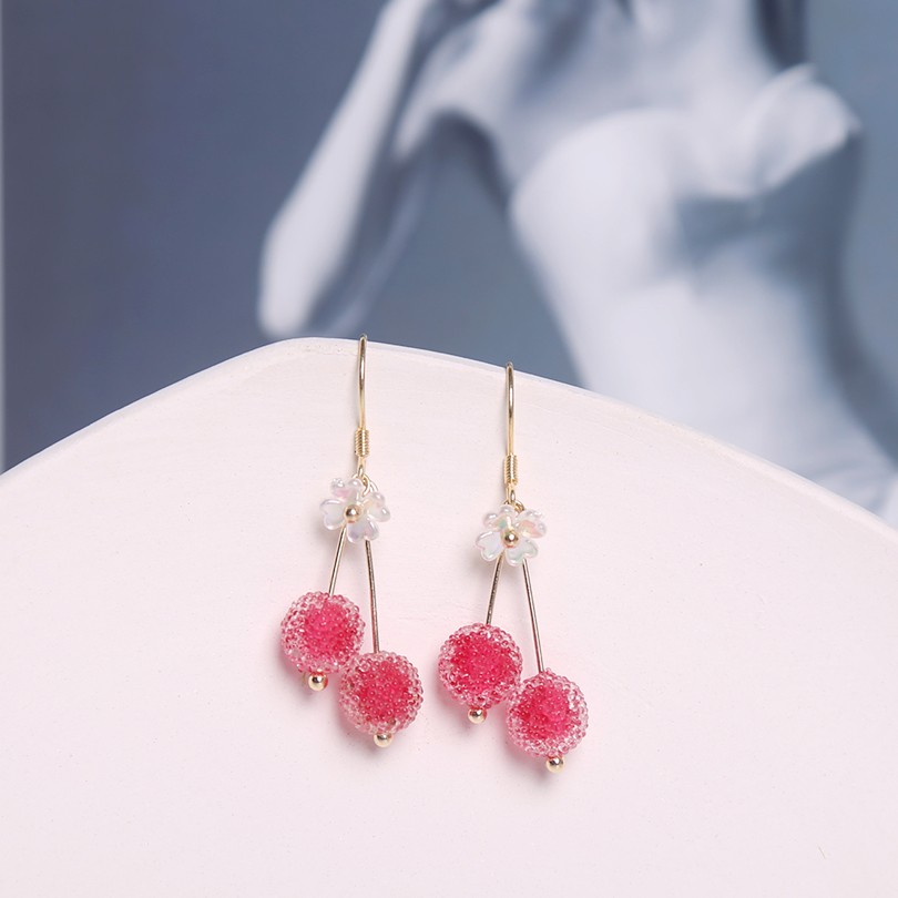 925 Sterling Silver Needle Cherry Earrings