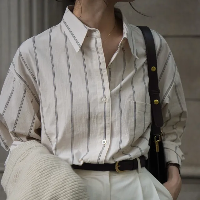Colored Striped Commuting Silhouette Lapel Shirt Stripes - Shop at LoveMi