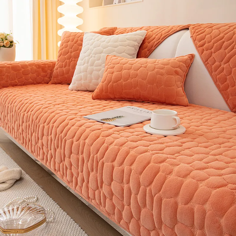 Milk Velvet Winter Sofa Cushion Thickened Anti Slip Seat Cushion - Orange