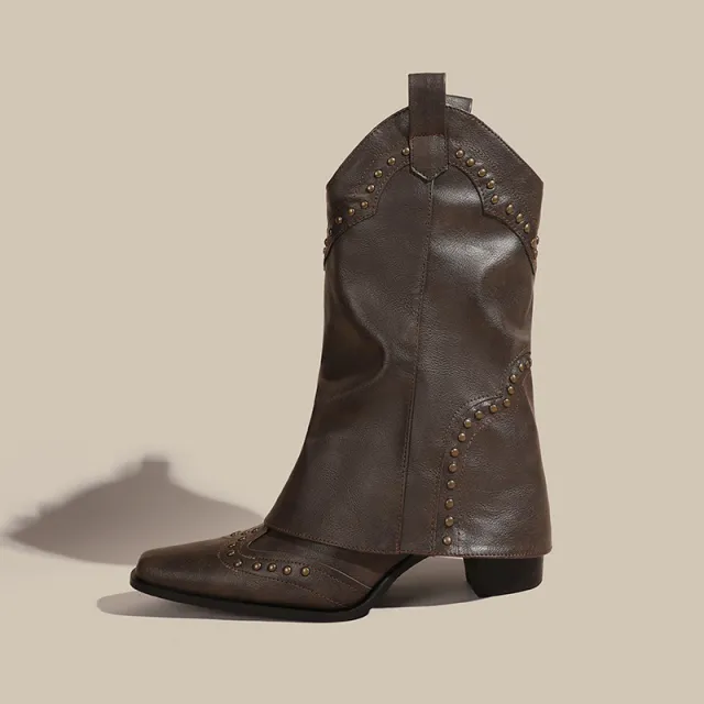 Fashion Boots Retro V Cut High Leg Boot Stud Martin Boots Khaki - Shop at LoveMi