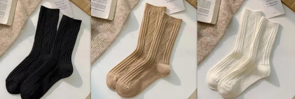 Women's Fashion Rhombus Wool Socks - White And Black And Khaki