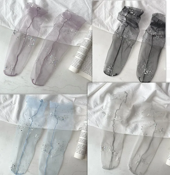 Fantasy Galaxy Shiny Mesh Transparent Ladies Socks - 4Piece Set