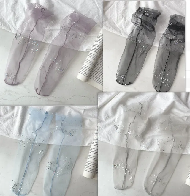Fantasy Galaxy Shiny Mesh Transparent Ladies Socks 4Piece Set - Shop at LoveMi