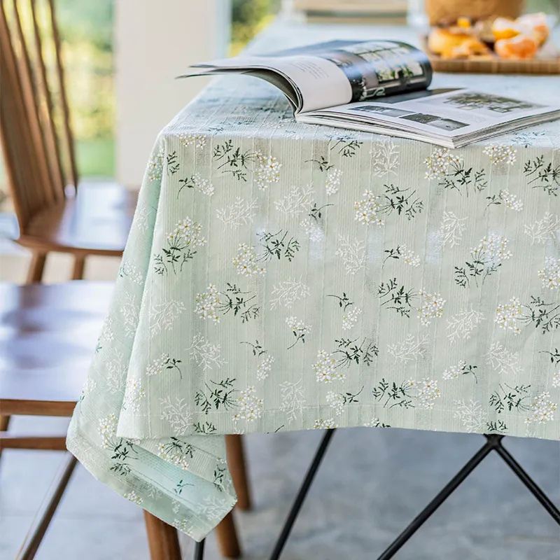 Rural Fresh Floral Rectangular Dining Table Cloth - Lilac Hem Style