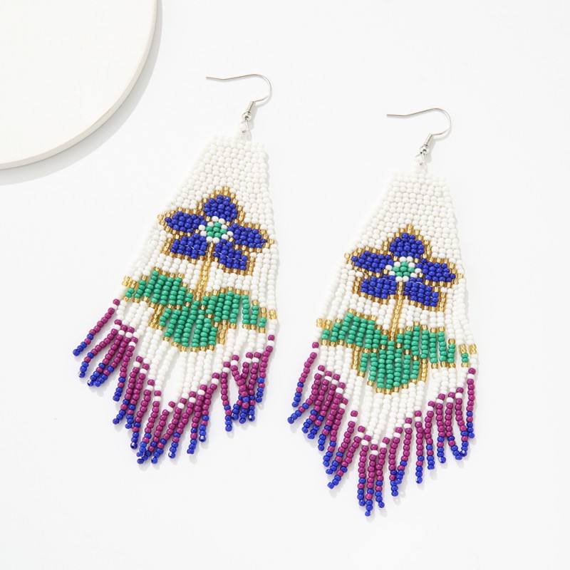 Long Bohemian Flower Tassel Earrings