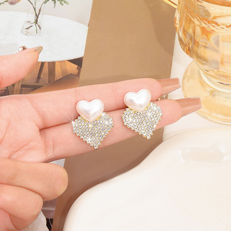 Stylish Vintage Diamond And Pearl Love Earrings